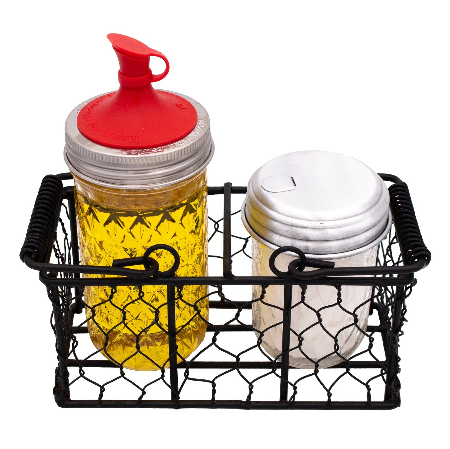 Chicken Wire Caddy for 2 Half Pint 8oz Mason Jars