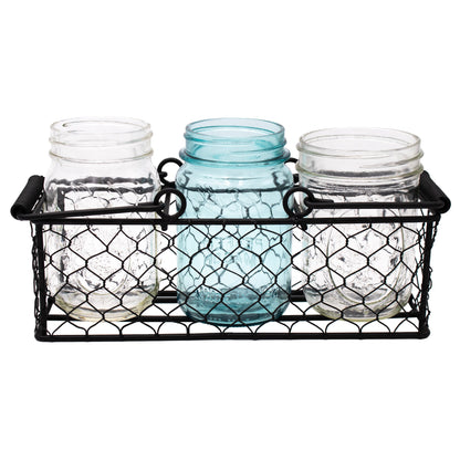 Chicken Wire Caddy for 3 Pint Mason Jars