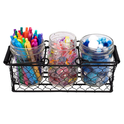 Chicken Wire Caddy for 3 Pint Mason Jars